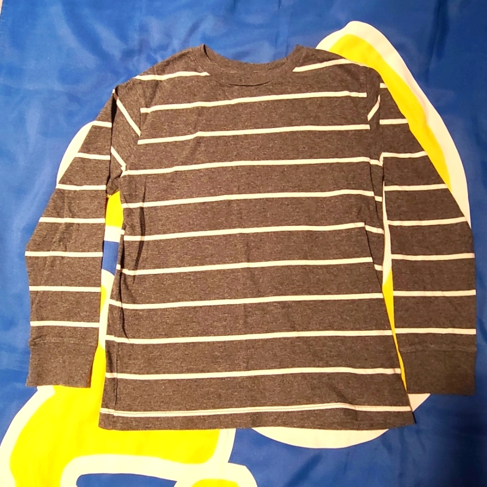 Boys Gray White Stripe long sleeve shirt